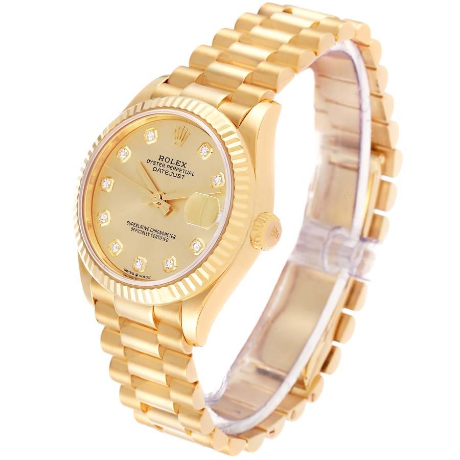 Women's Rolex Datejust President Midsize Yellow Gold Diamond Watch 278278 Box Card