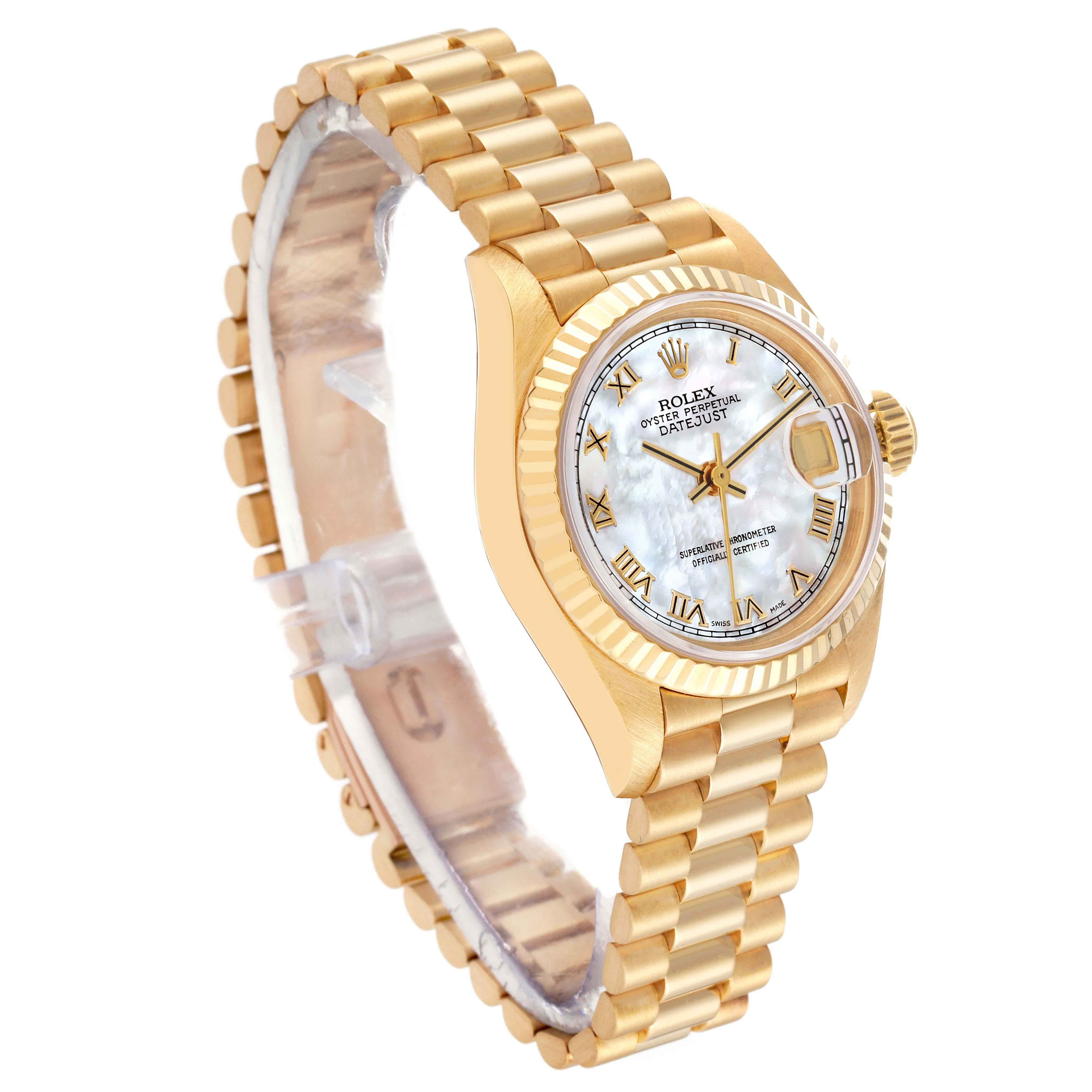 Rolex Datejust President Mother Of Pearl Dial Yellow Gold Ladies Watch 69178 In Excellent Condition In Atlanta, GA