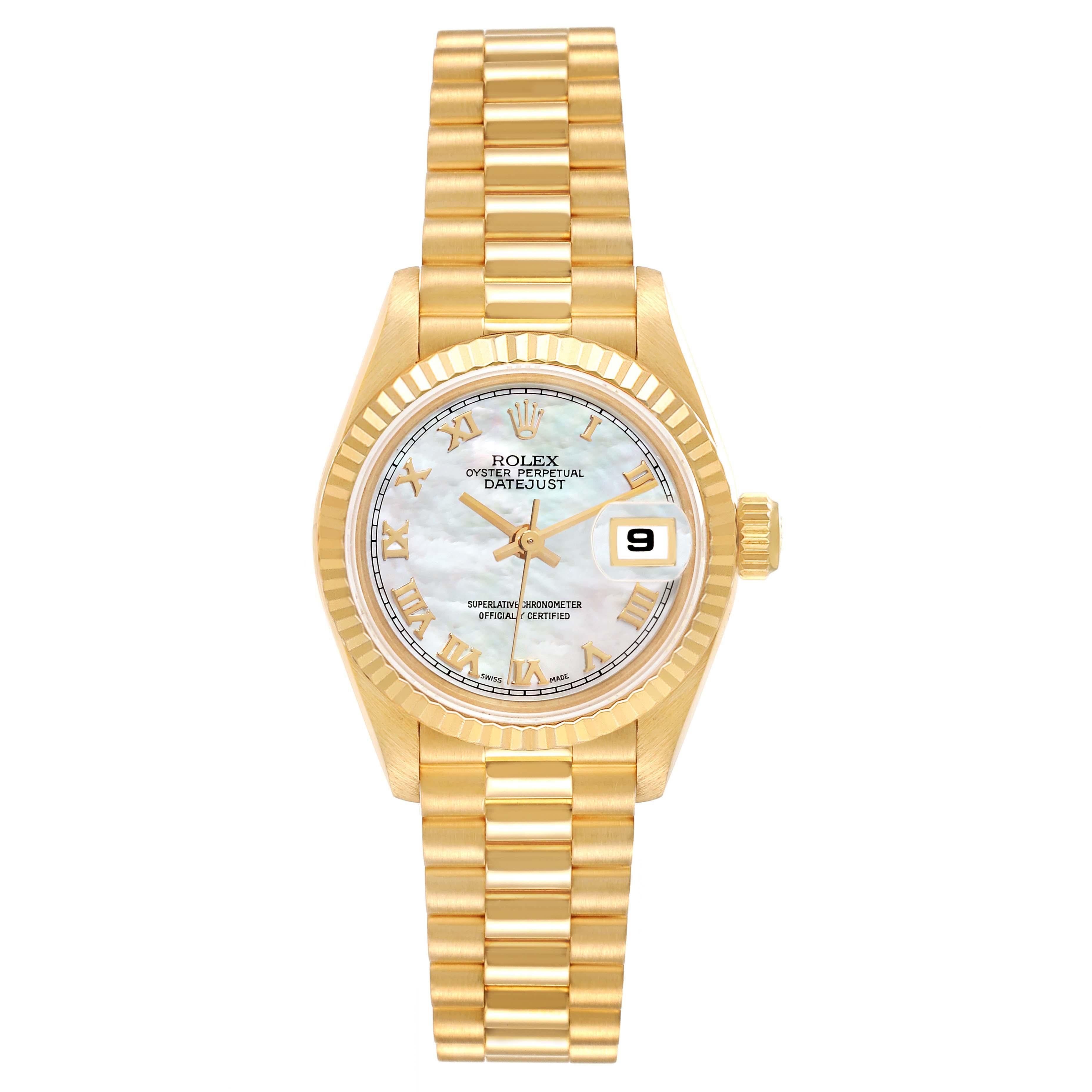 Women's Rolex Datejust President Mother Of Pearl Dial Yellow Gold Ladies Watch 69178