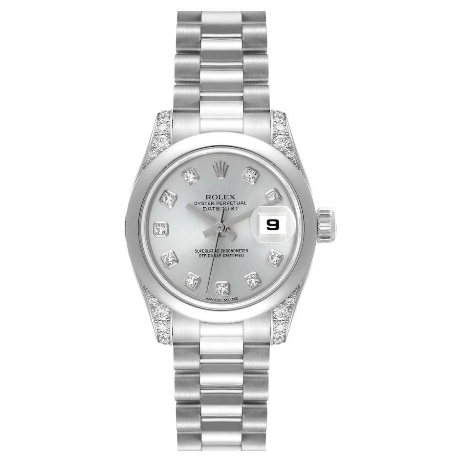 Rolex Datejust President Platinum Silver Diamond Ladies Watch 179296 For Sale