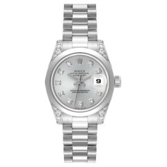 Used Rolex Datejust President Platinum Silver Diamond Ladies Watch 179296