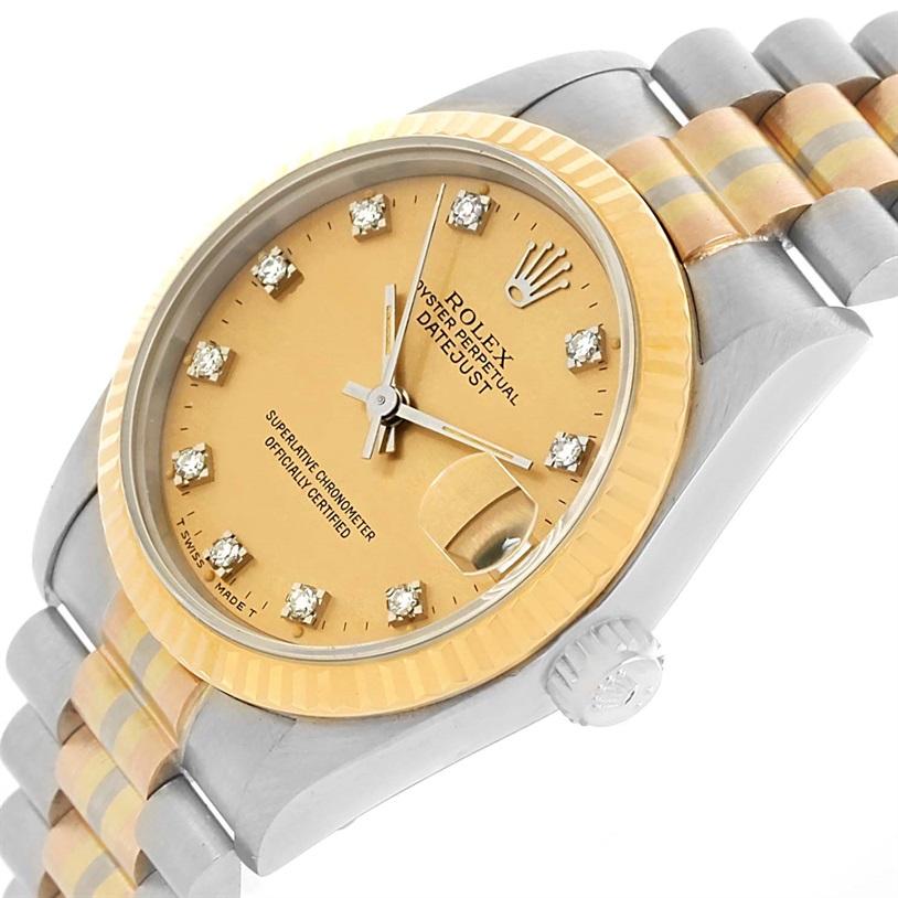 Rolex Datejust President Tridor 18 Karat Gold Diamond Midsize Watch 68279 In Excellent Condition In Atlanta, GA