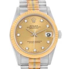 Rolex Datejust President Tridor 18 Karat Gold Diamond Midsize Watch 68279