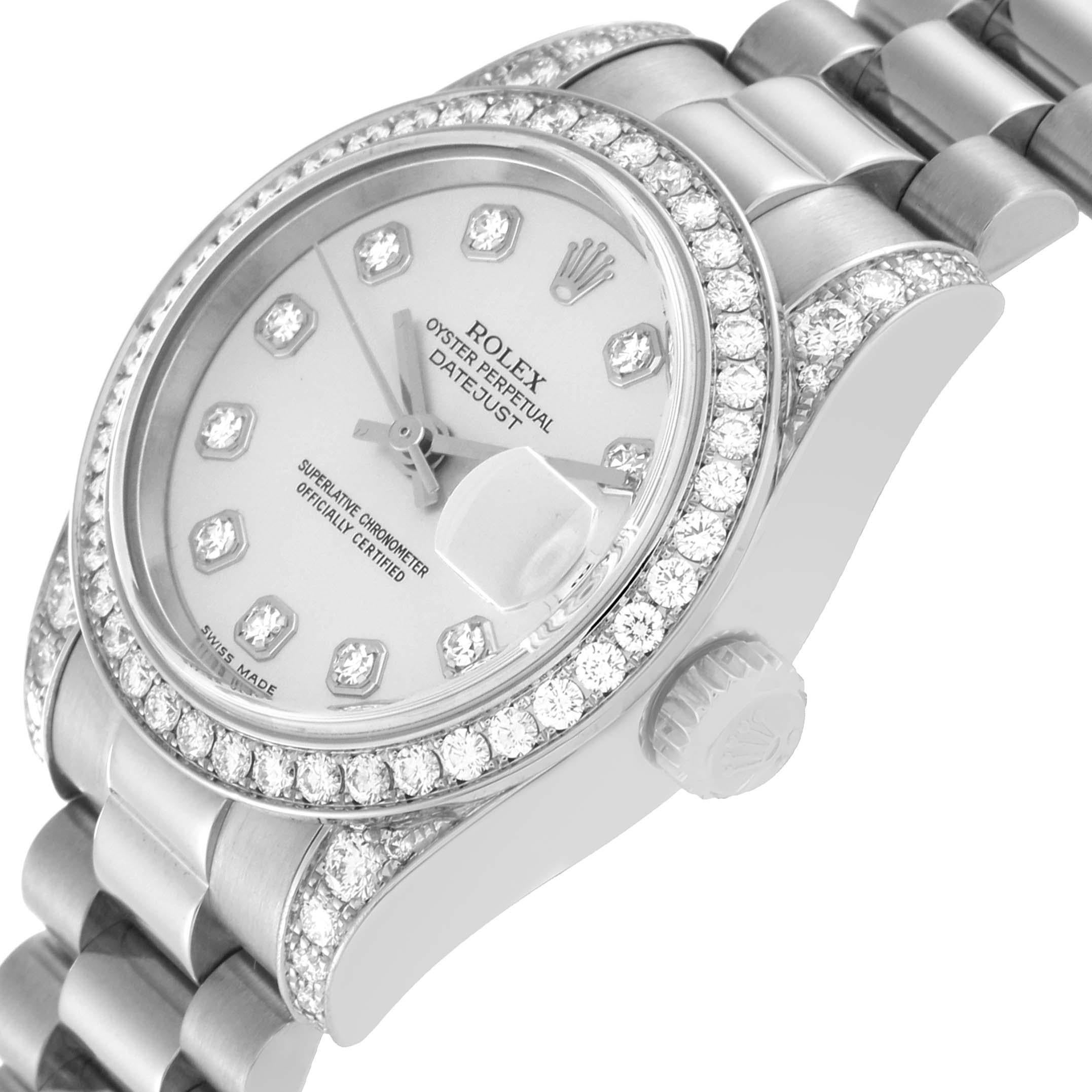 Rolex Datejust President White Gold Diamond Bezel Ladies Watch 179159 Box Papers In Excellent Condition For Sale In Atlanta, GA