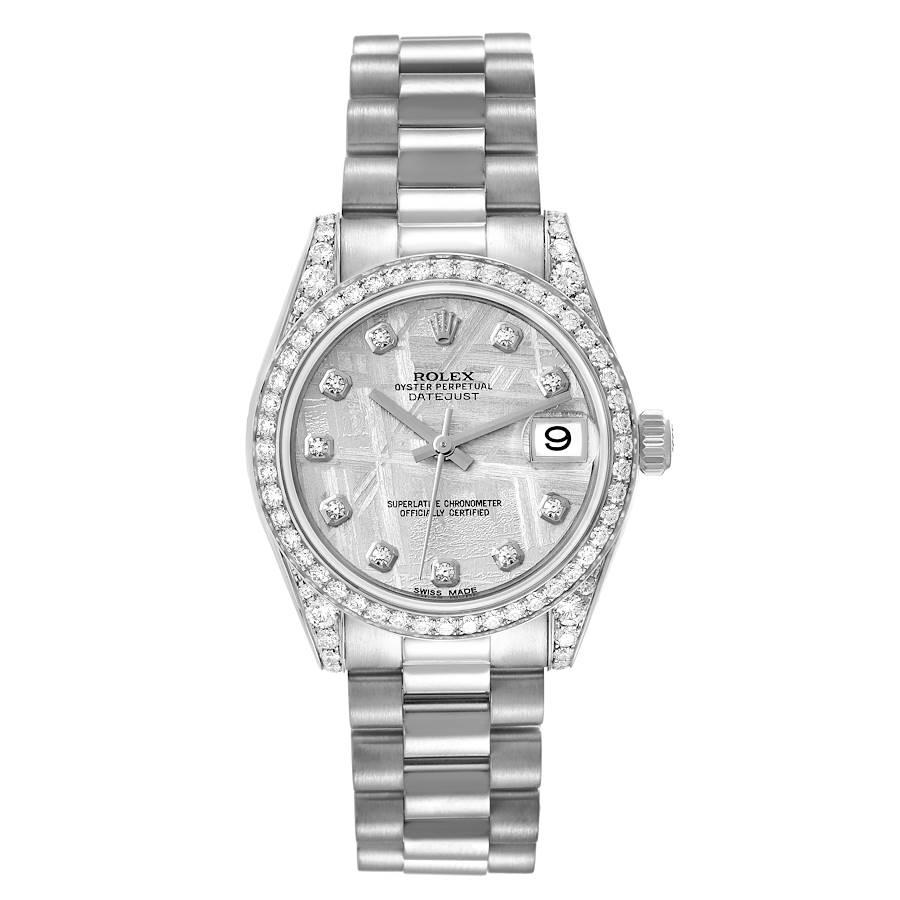 Rolex Datejust Präsident Weißgold Meteorit Diamond Dial Damenuhr 178159. Offiziell zertifiziertes Chronometerwerk mit automatischem Aufzug. Gehäuse aus 18 Karat Weißgold mit einem Durchmesser von 31,0 mm. Rolex Logo auf einer Krone. Original Rolex
