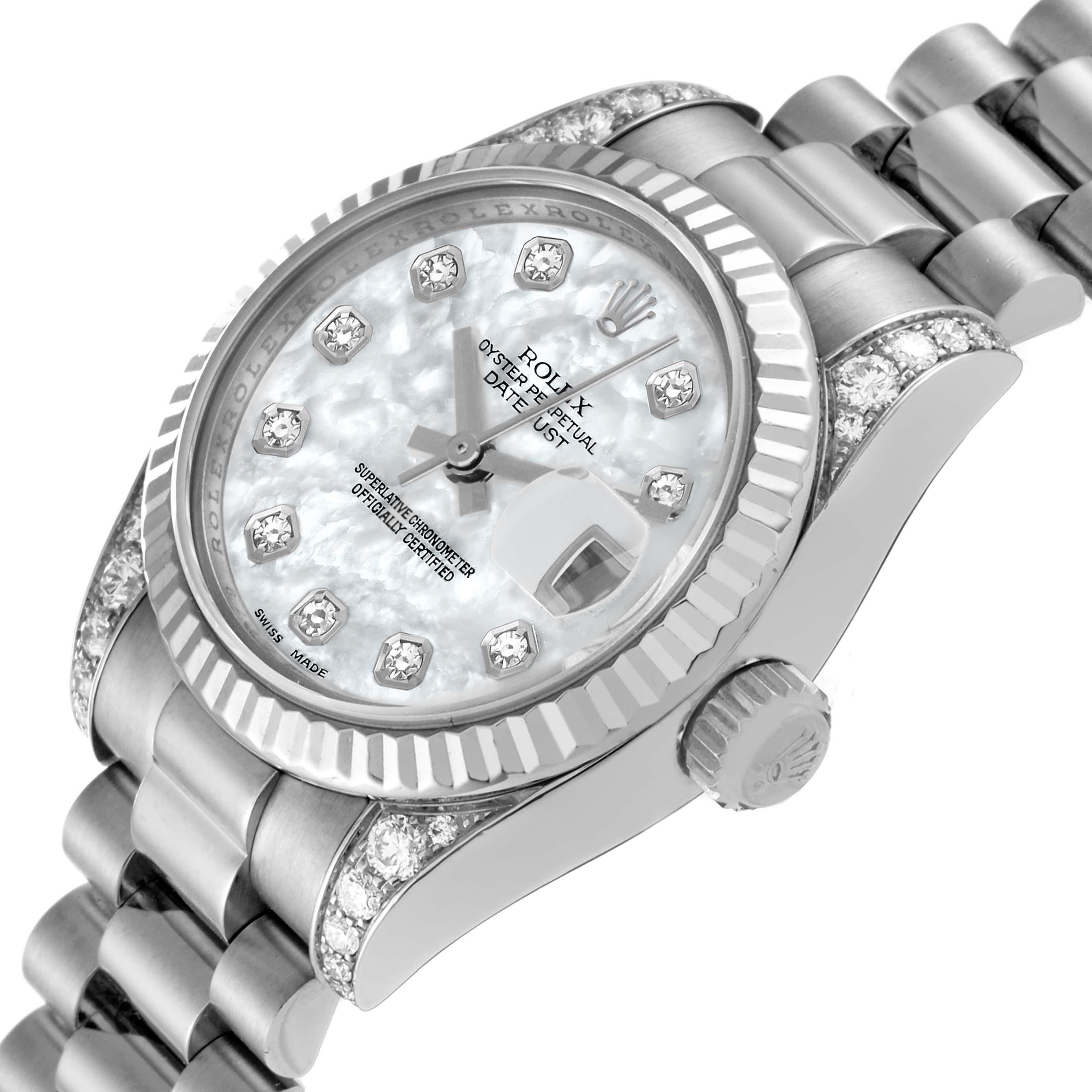 Rolex Datejust President White Gold MOP Dial Diamond Ladies Watch 179159 In Excellent Condition For Sale In Atlanta, GA