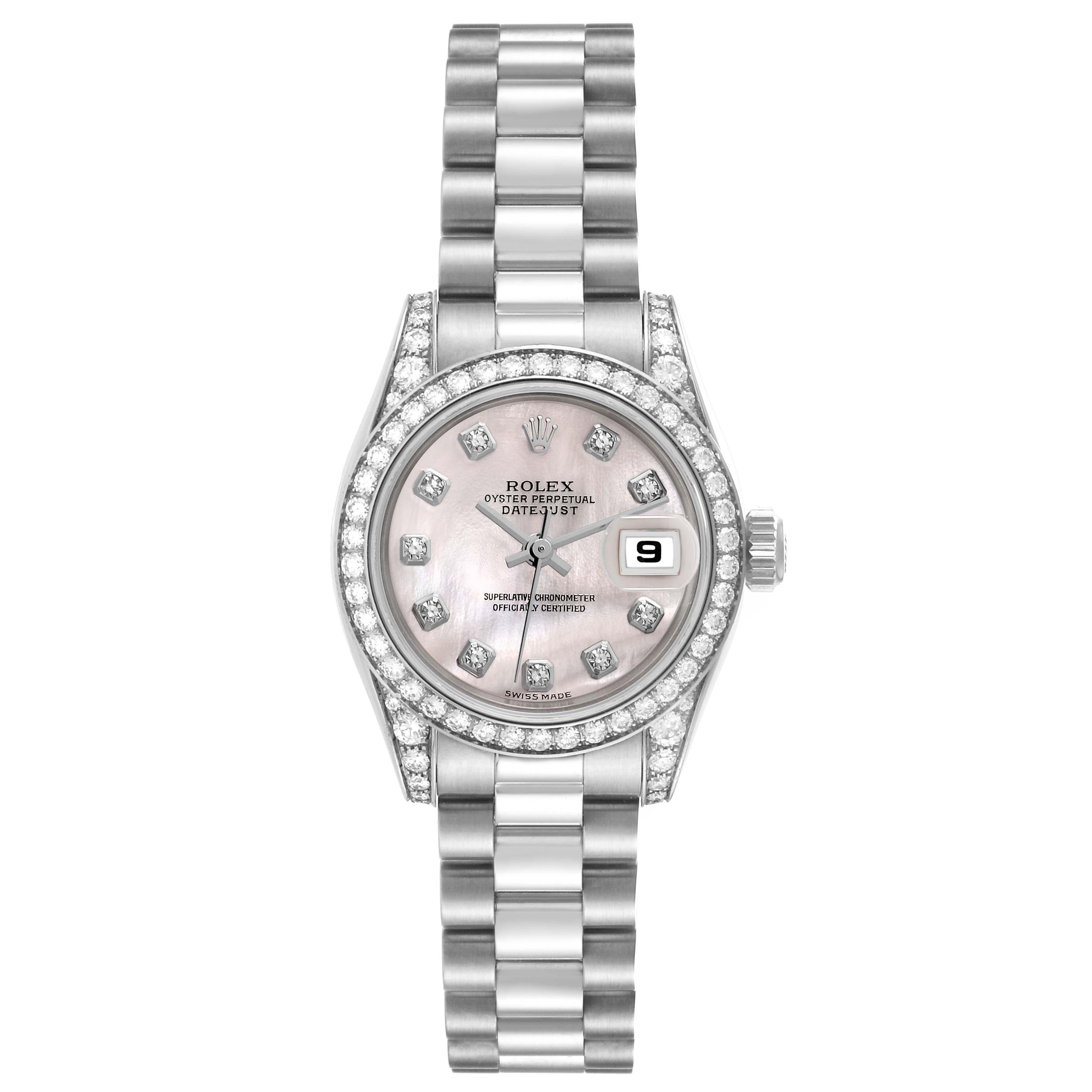 Rolex Datejust President White Gold Mother of Pearl Dial Diamond Watch 179159 For Sale 7