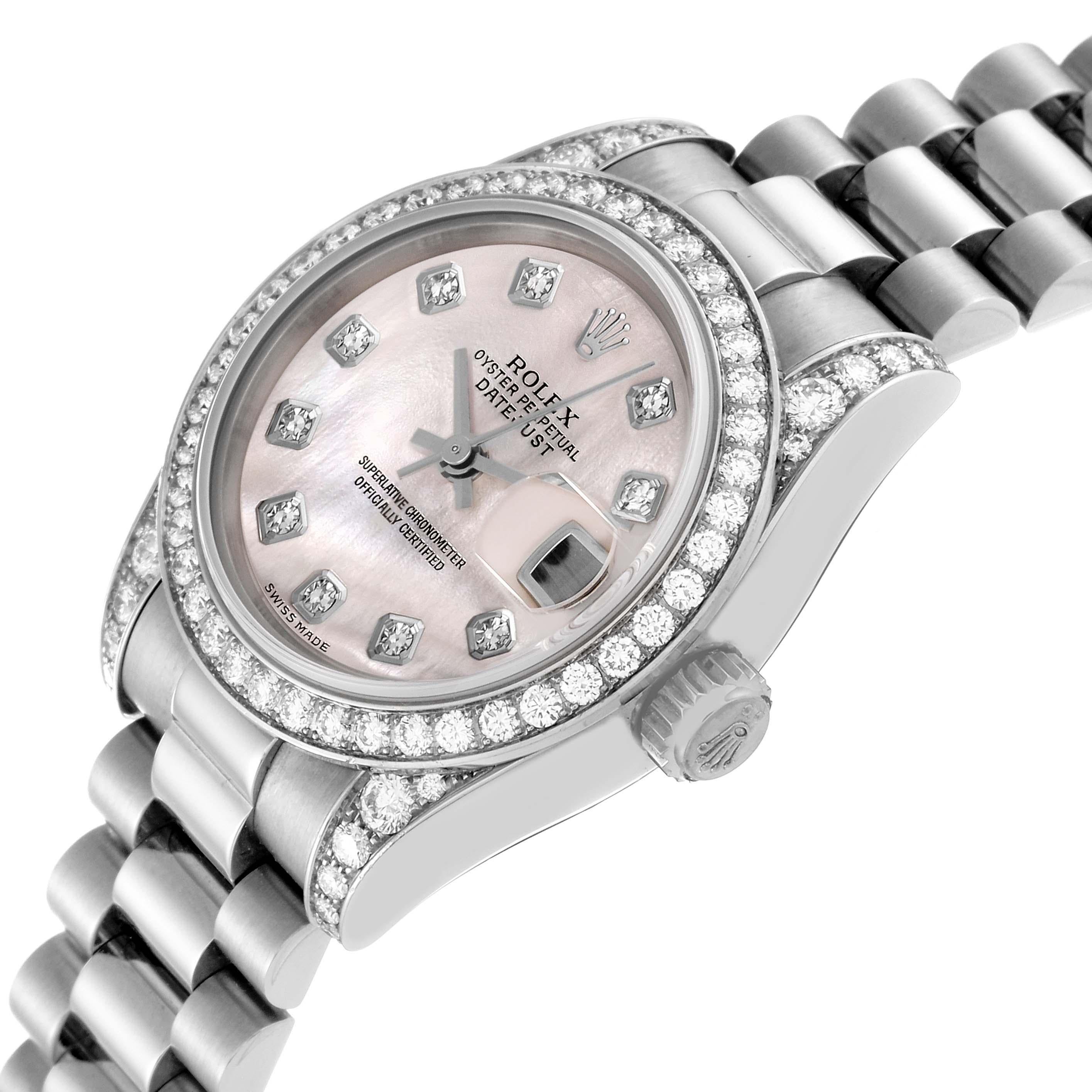 Women's Rolex Datejust President White Gold Mother of Pearl Dial Diamond Watch 179159 For Sale
