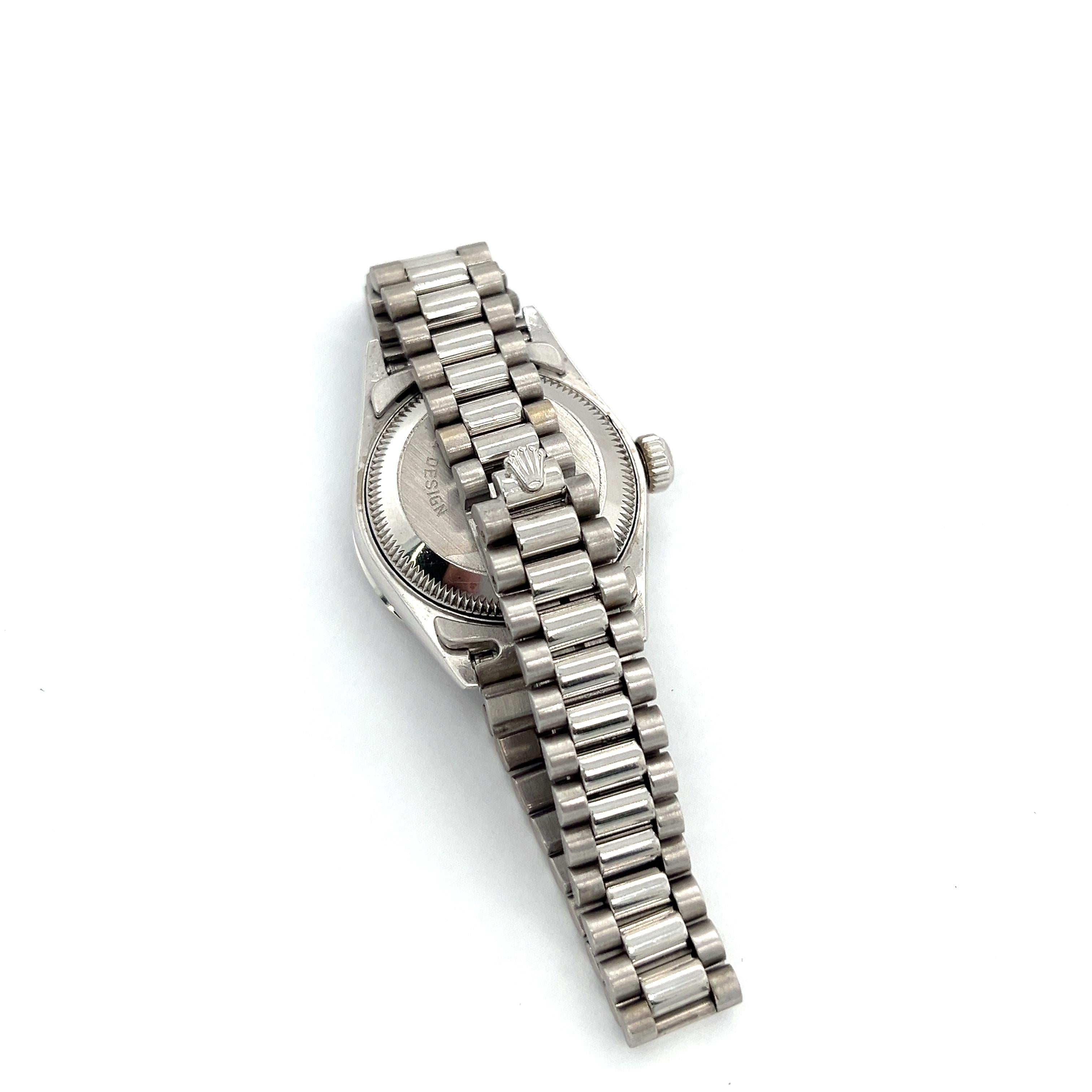 Round Cut Rolex Datejust President Womens 18K White Gold Silver Diamond Dial & Bezel 26mm