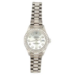 Rolex Datejust President Womens 18K White Gold Silver Diamond Dial & Bezel 26mm