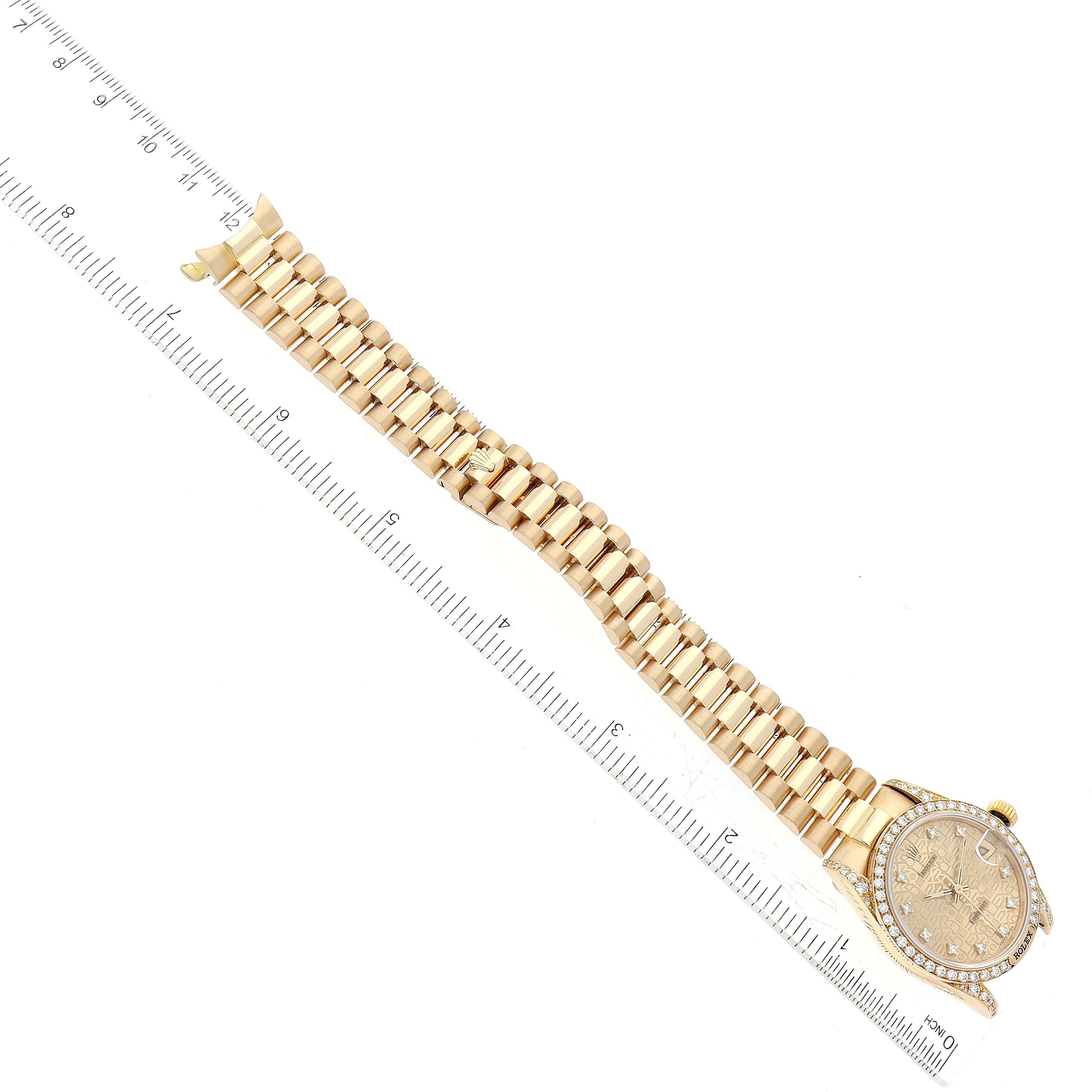 Rolex Datejust President Yellow Gold Anniversary Diamond Dial Ladies Watch 68158 For Sale 4