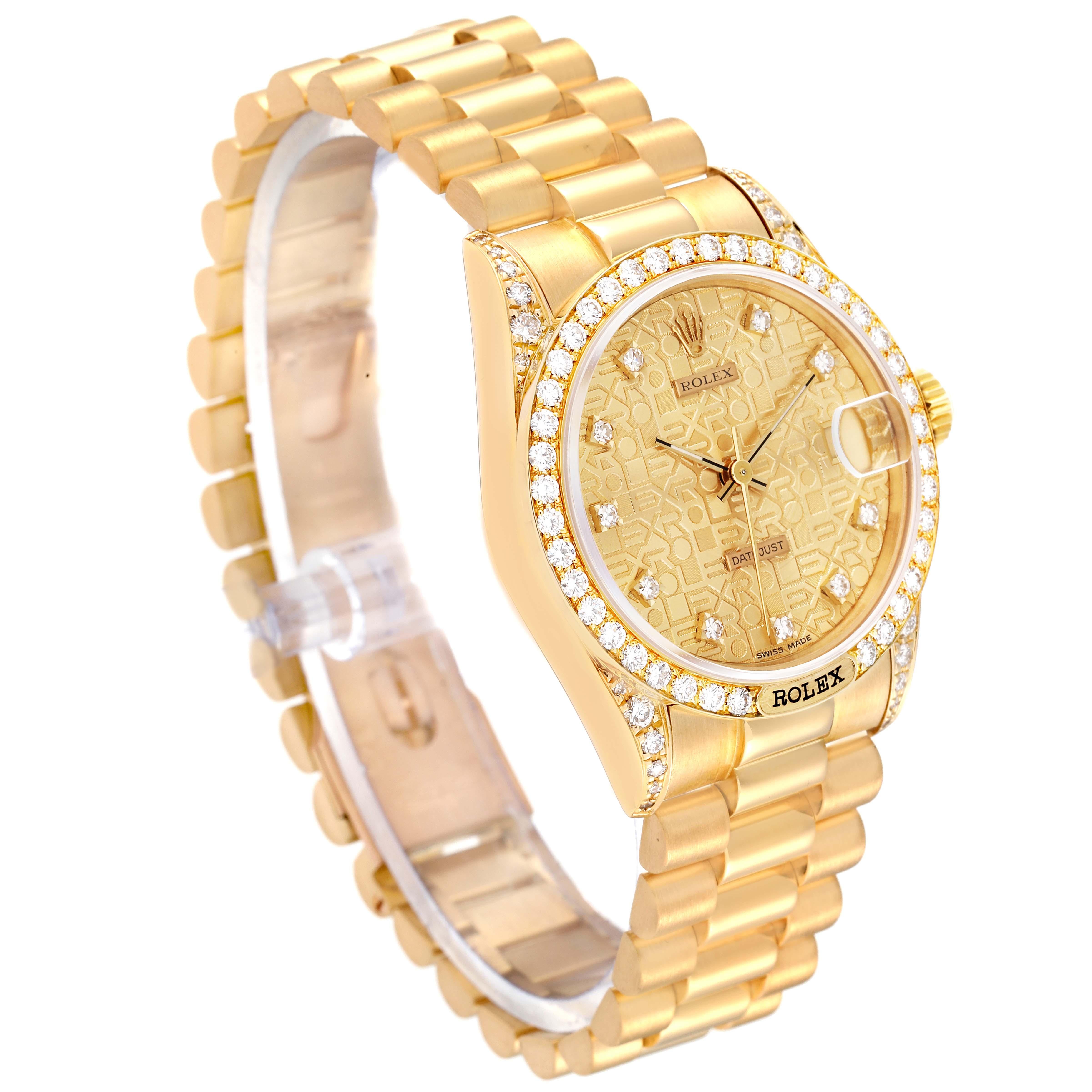 Rolex Montre Datejust President d'anniversaire en or jaune avec cadran en diamant, pour femmes 68158 Excellent état - En vente à Atlanta, GA