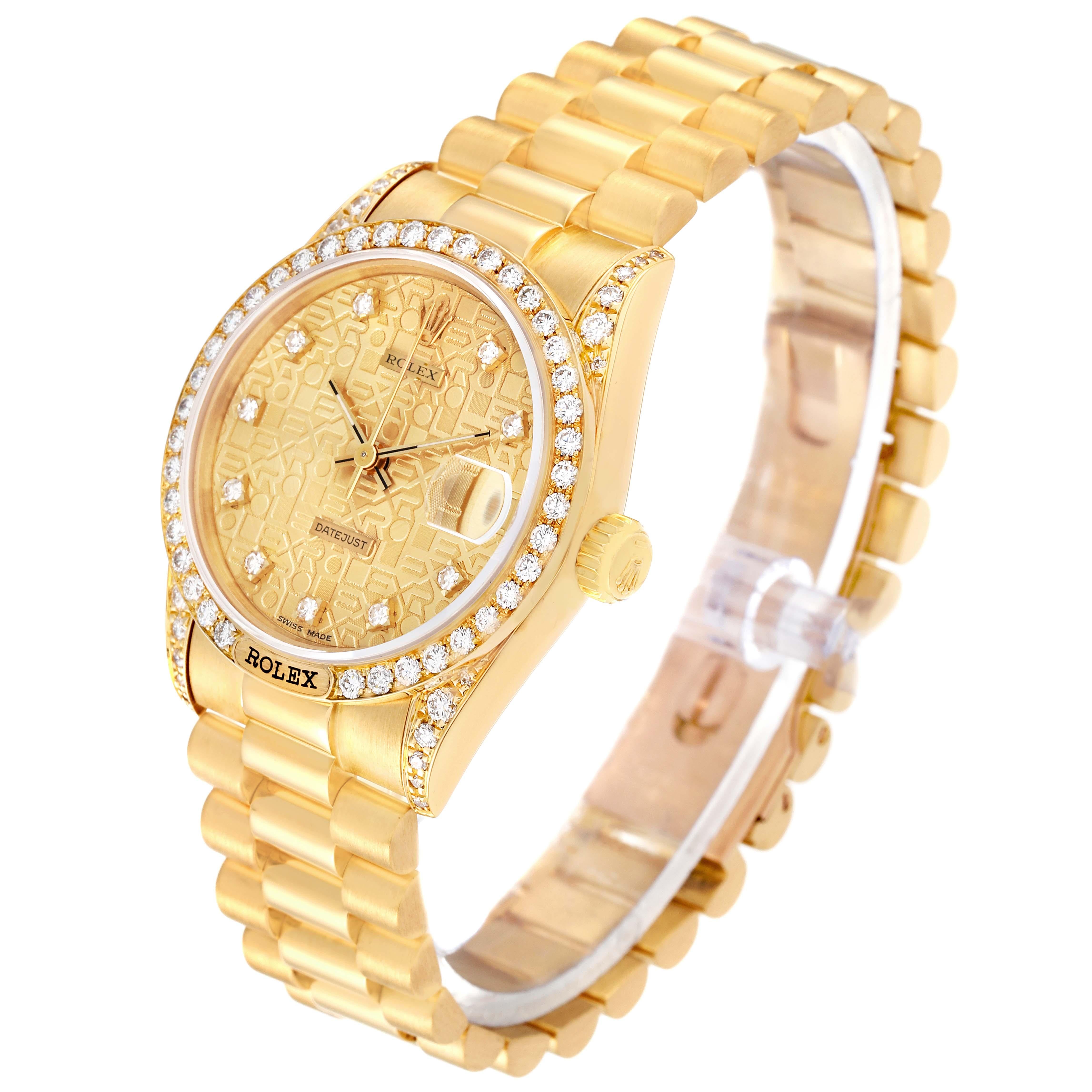 Rolex Montre Datejust President d'anniversaire en or jaune avec cadran en diamant, pour femmes 68158 Pour femmes en vente