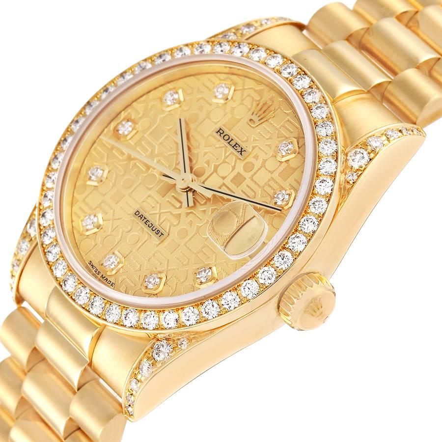 Rolex Datejust President Yellow Gold Anniversary Diamond Dial Ladies Watch 68158 In Excellent Condition In Atlanta, GA