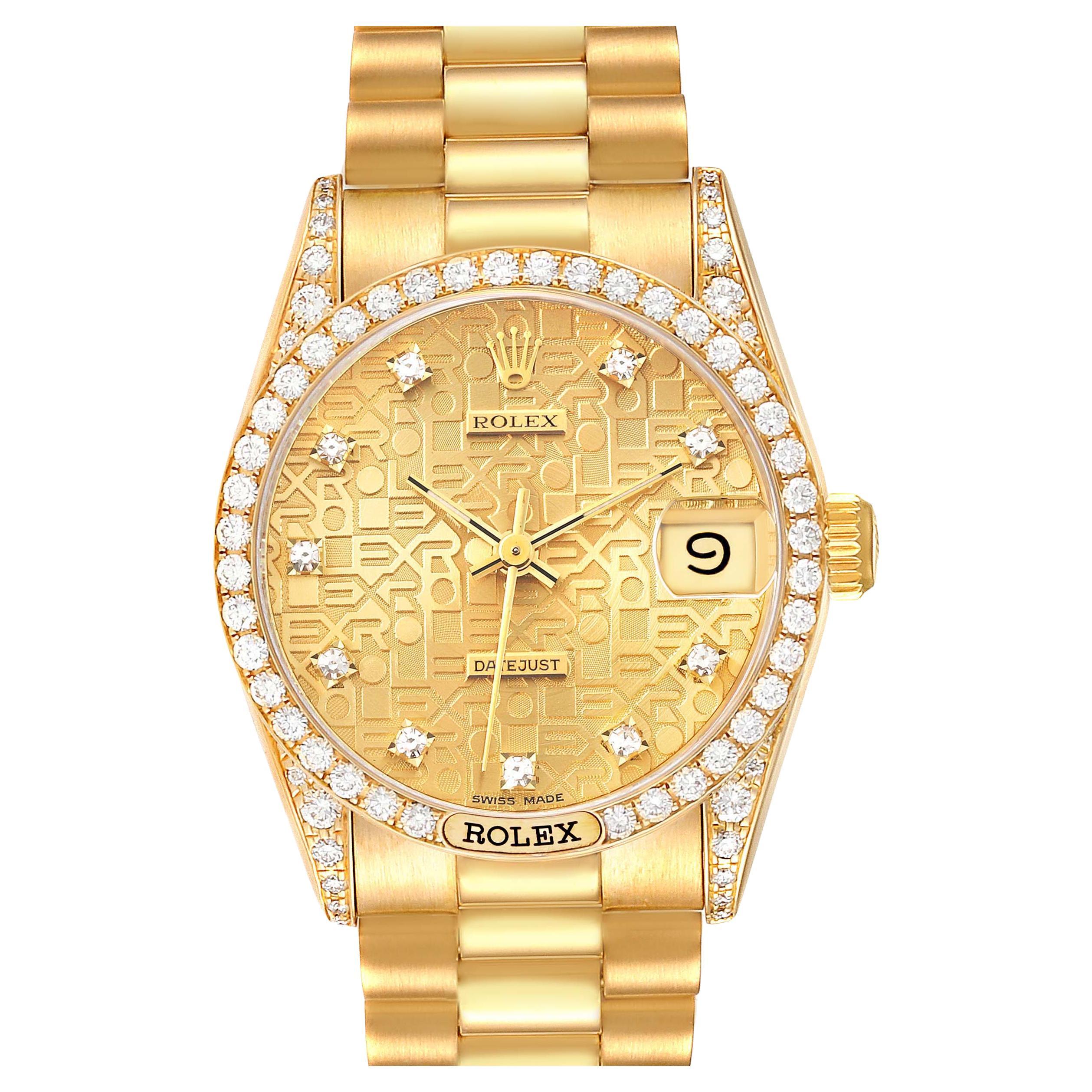 Rolex Montre Datejust President d'anniversaire en or jaune avec cadran en diamant, pour femmes 68158 en vente