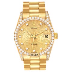 Rolex Montre Datejust President d'anniversaire en or jaune avec cadran en diamant, pour femmes 68158