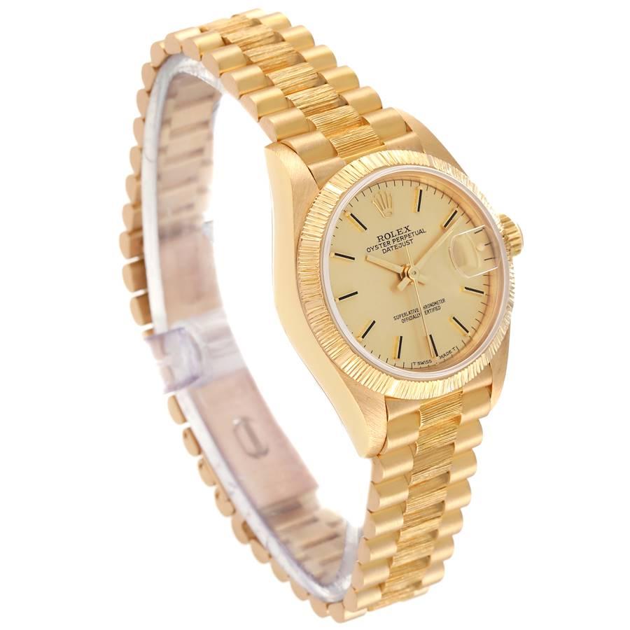Rolex Datejust President Gelbgold Bark Finish Damenuhr 69278 Box Papiere im Zustand „Hervorragend“ in Atlanta, GA