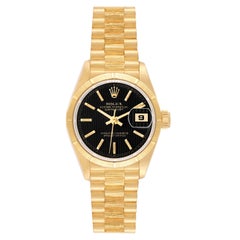 Rolex Datejust President Yellow Gold Bark Finish Ladies Watch 69278 Box Papers