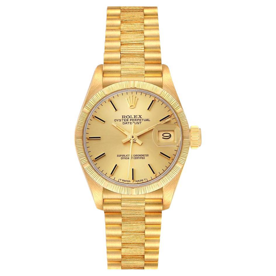 Rolex Datejust President Gelbgold Bark Finish Damenuhr 69278 Box Papiere