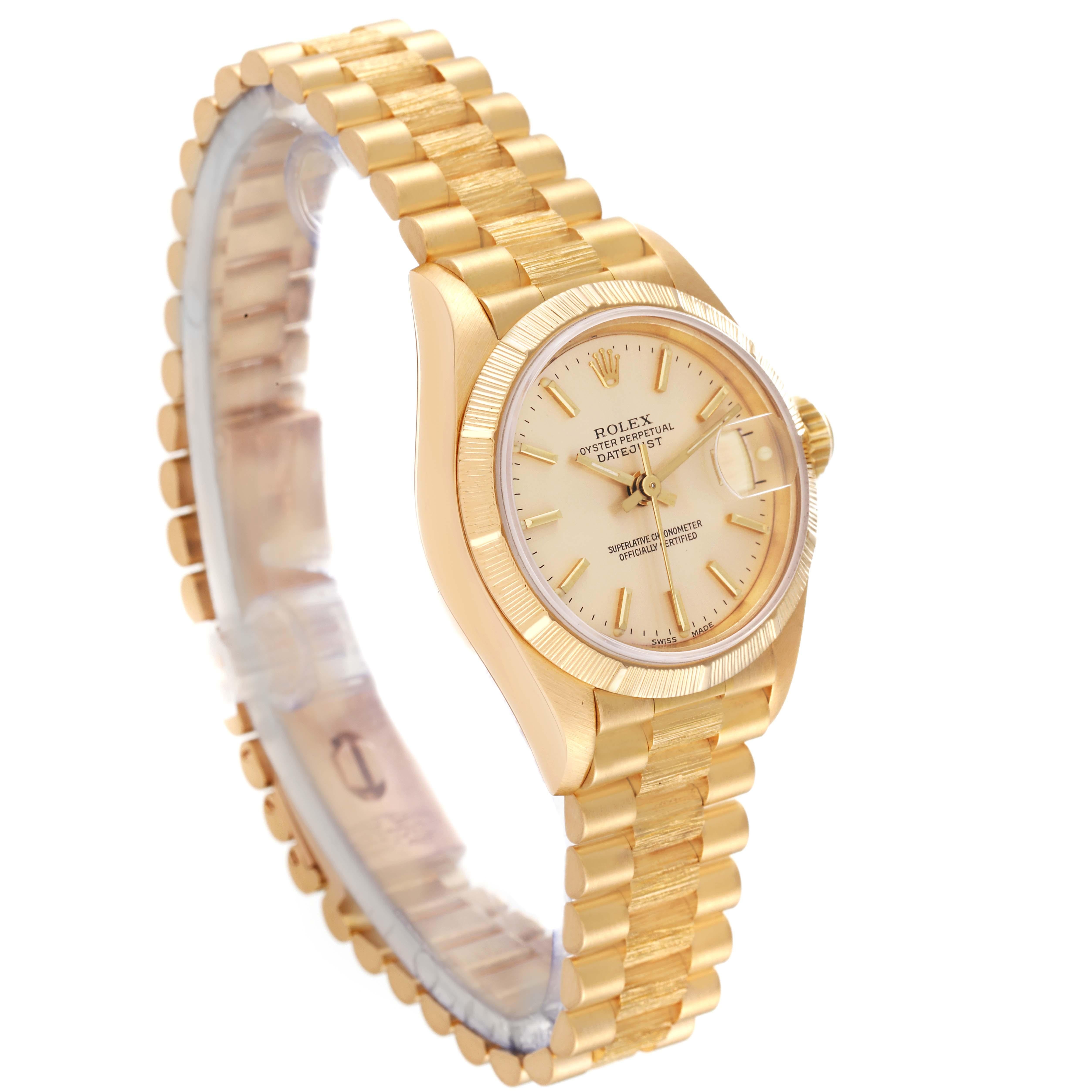 Rolex Datejust President Yellow Gold Bark Finish Ladies Watch 69278 In Excellent Condition In Atlanta, GA
