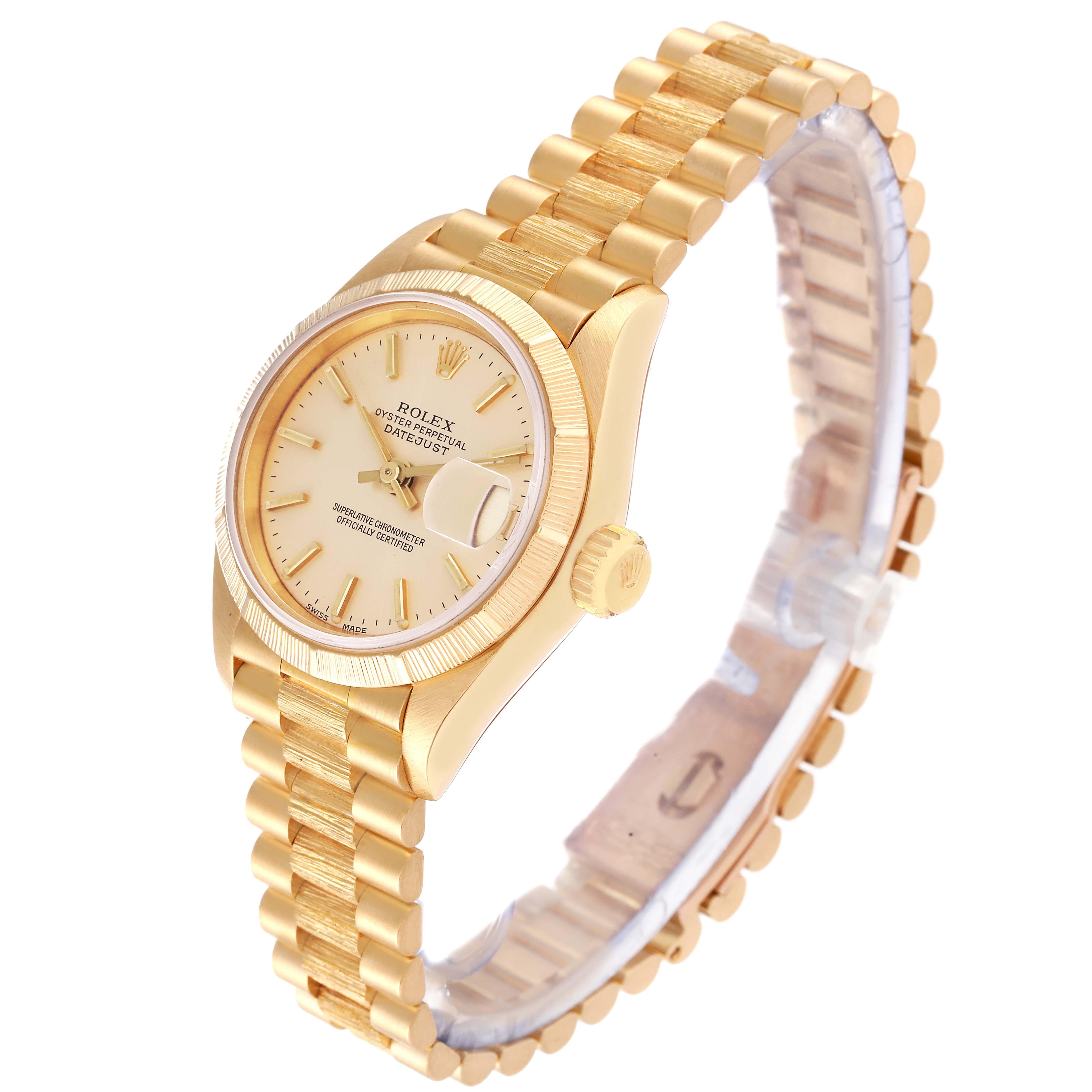 Women's Rolex Datejust President Yellow Gold Bark Finish Ladies Watch 69278