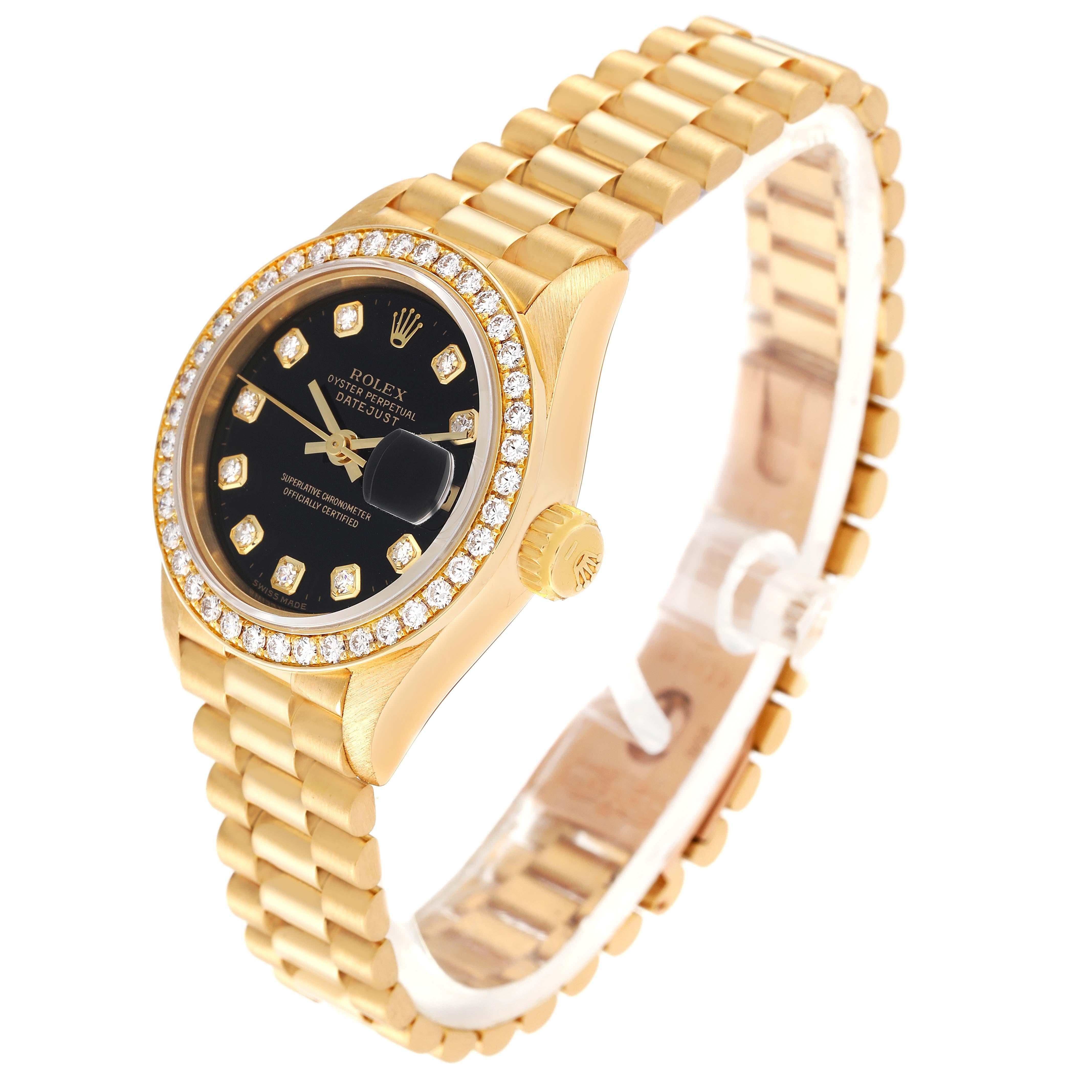 Rolex Datejust President Yellow Gold Black Dial Diamond Ladies Watch 69138 For Sale 7