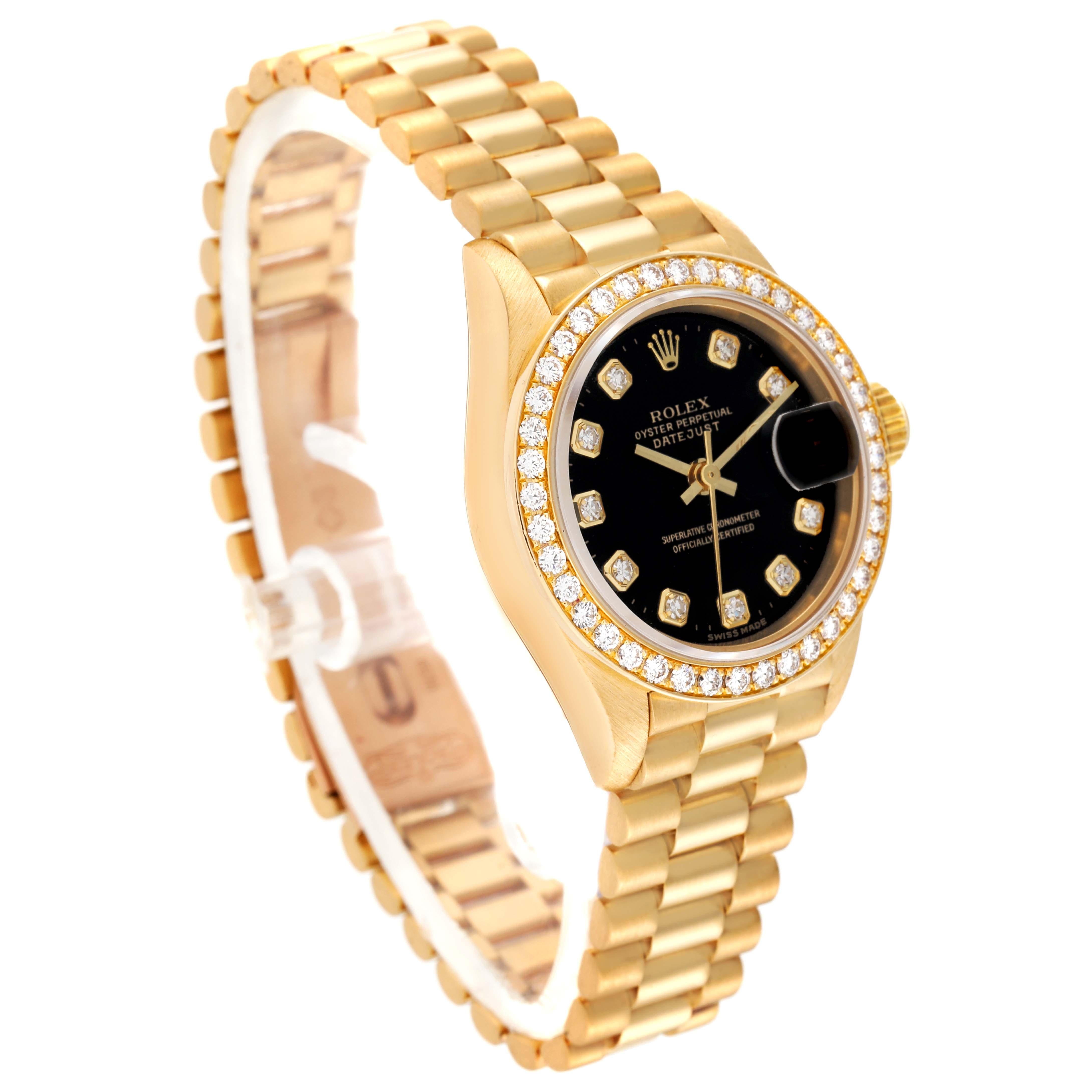 Rolex Datejust President Yellow Gold Black Dial Diamond Ladies Watch 69138 For Sale 1