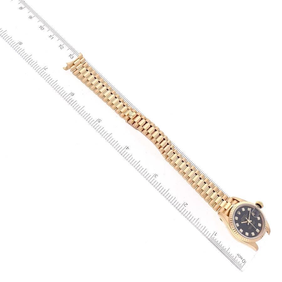 Rolex Datejust President Yellow Gold Black Diamond Dial Ladies Watch 69178 For Sale 3