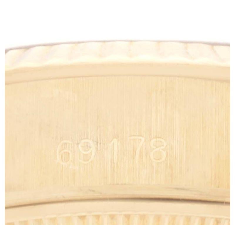 Rolex Datejust President Yellow Gold Black Diamond Dial Ladies Watch 69178 In Excellent Condition For Sale In Atlanta, GA