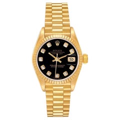 Rolex Datejust President Yellow Gold Black Diamond Dial Ladies Watch 69178