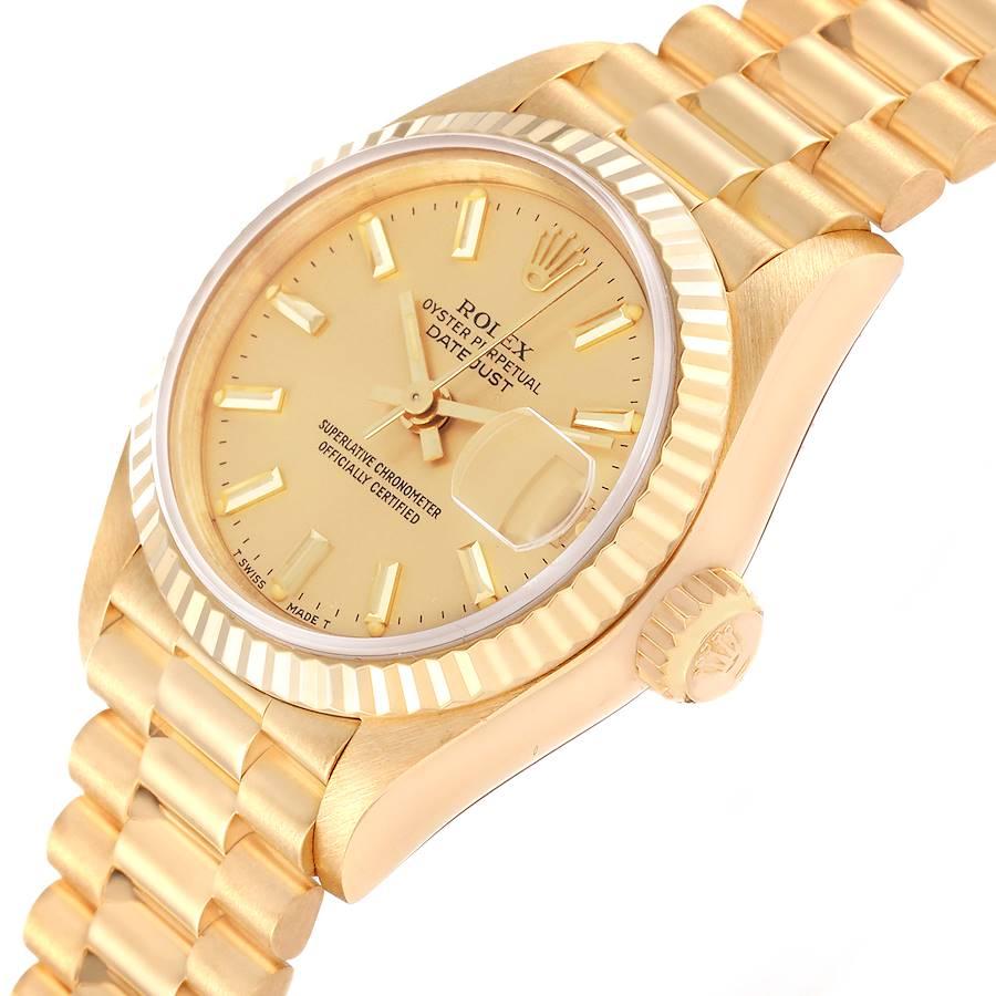 Women's Rolex Datejust President Yellow Gold Champagne Dial Ladies Watch 69178 For Sale
