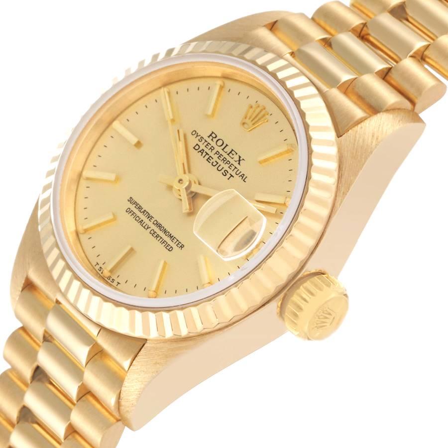 Rolex Datejust President Yellow Gold Champagne Dial Ladies Watch 69178 In Excellent Condition For Sale In Atlanta, GA