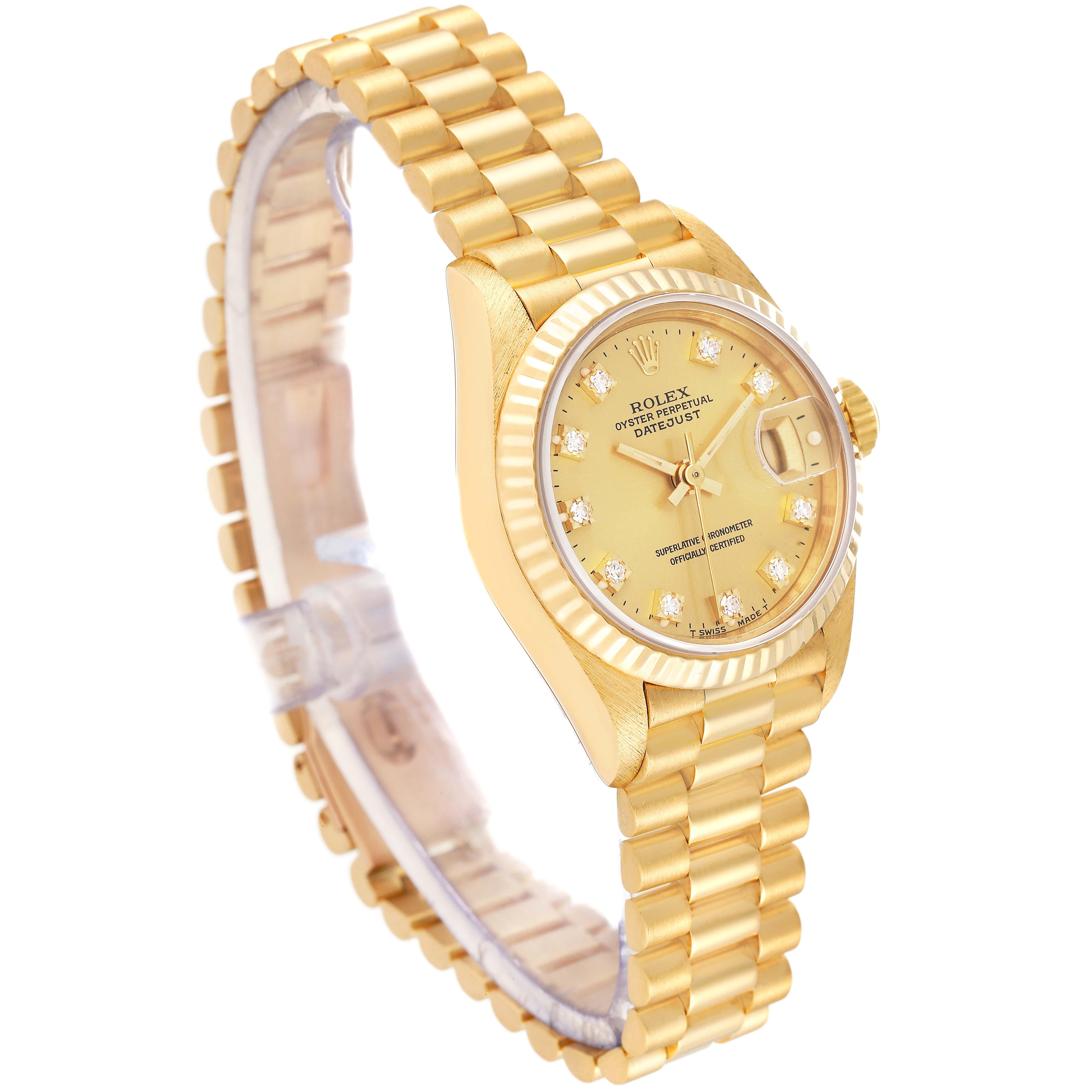 Rolex Datejust President Yellow Gold Champagne Diamond Dial Ladies Watch 69178 In Excellent Condition In Atlanta, GA
