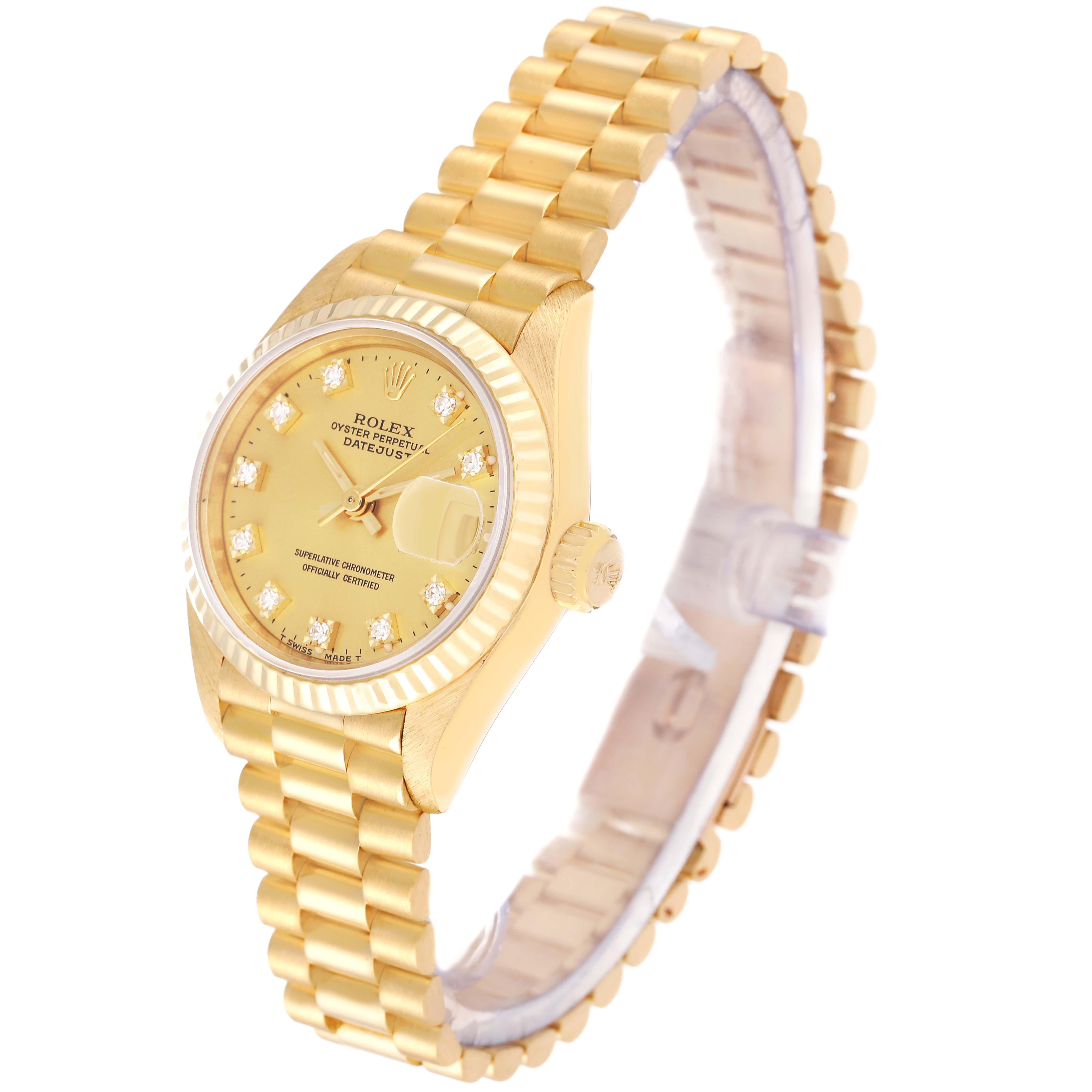 Women's Rolex Datejust President Yellow Gold Champagne Diamond Dial Ladies Watch 69178