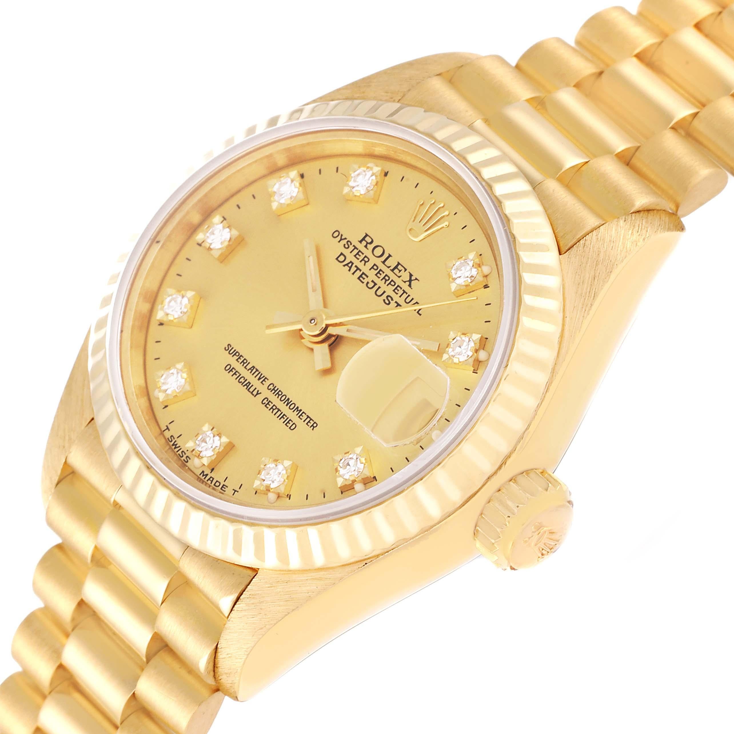 Rolex Datejust President Yellow Gold Champagne Diamond Dial Ladies Watch 69178 1