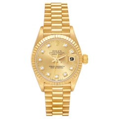 Rolex Datejust President Yellow Gold Champagne Diamond Dial Ladies Watch 69178