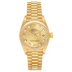 Vintage Rolex Datejust President Yellow Gold Champagne Diamond Dial Ladies Watch 69178
