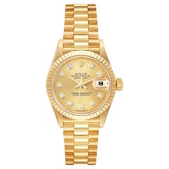 Vintage Rolex Datejust President Yellow Gold Champagne Diamond Dial Ladies Watch 79178