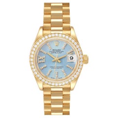 Rolex Datejust President Yellow Gold Diamond Bezel Ladies Watch 279138 Box Card