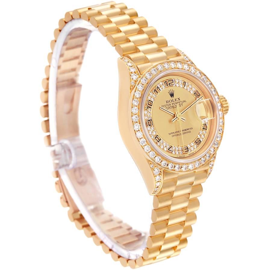 Rolex Datejust President Yellow Gold Diamond Bezel Ladies Watch 69158 Box Papers In Excellent Condition In Atlanta, GA