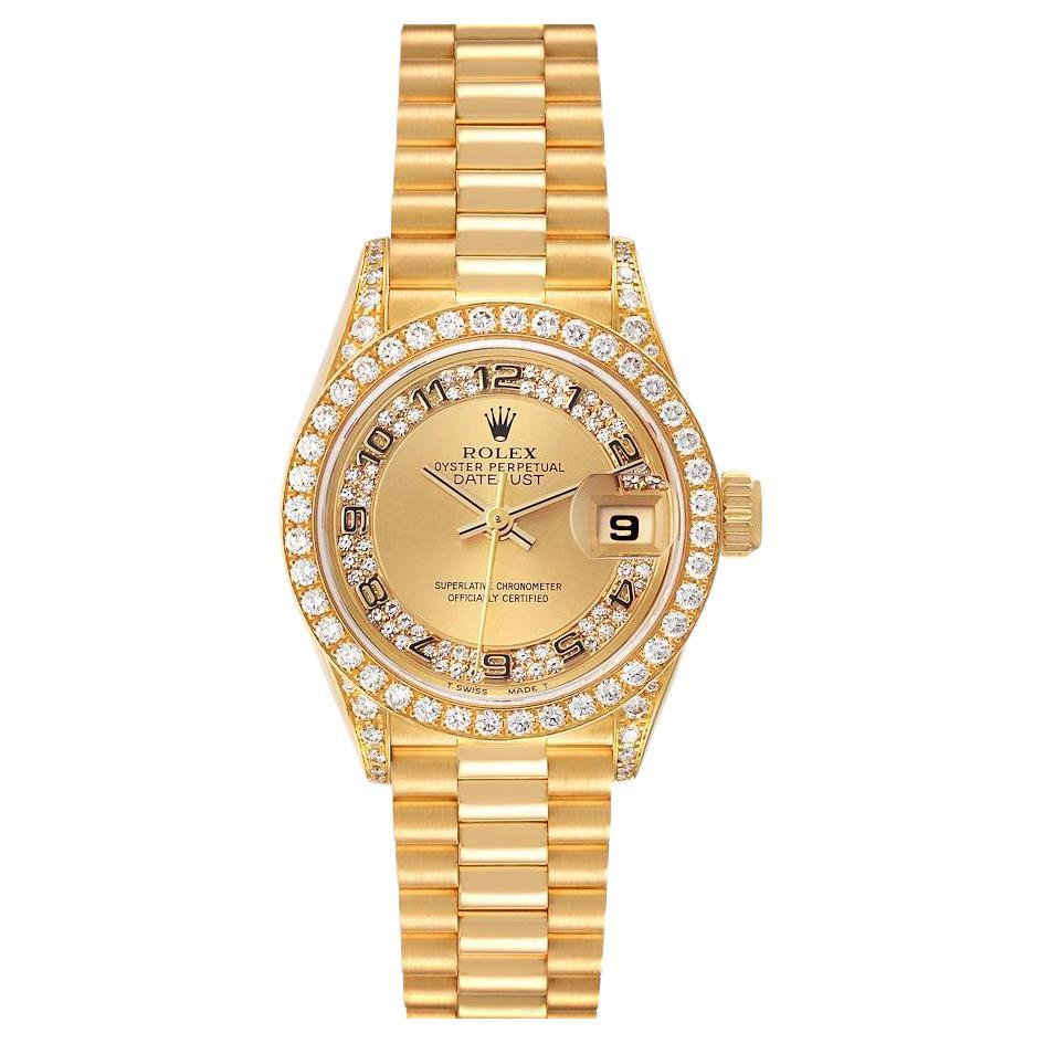 Rolex Datejust President Yellow Gold Diamond Bezel Ladies Watch 69158 Box Papers