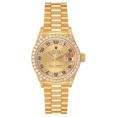 Vintage Rolex Datejust President Yellow Gold Diamond Bezel Ladies Watch 69158 Box Papers