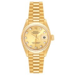 Rolex Datejust President Yellow Gold Diamond Dial Ladies Watch 69178 Box Papers