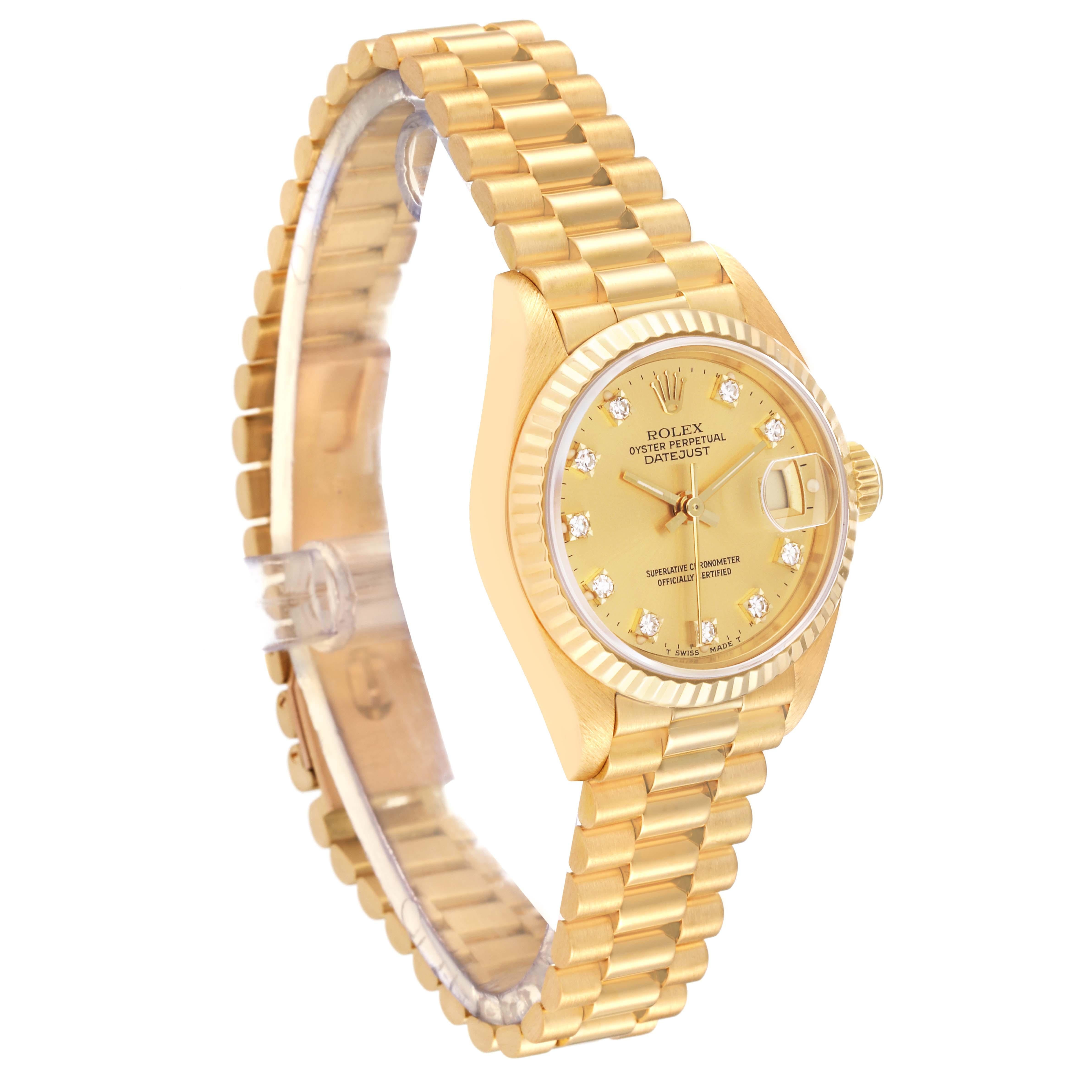 Rolex Datejust President Yellow Gold Diamond Dial Ladies Watch 69178 In Excellent Condition For Sale In Atlanta, GA