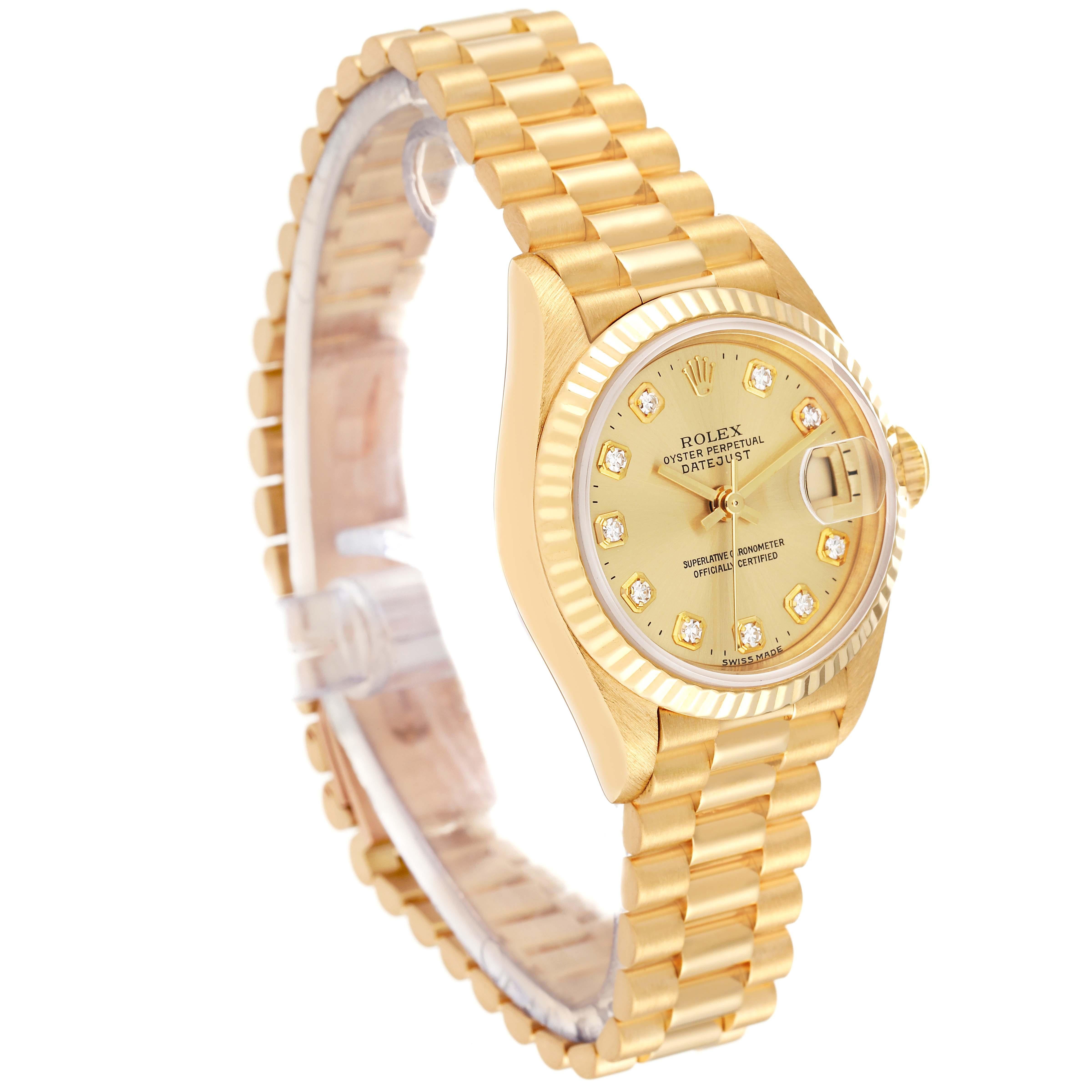 Rolex Datejust President Yellow Gold Diamond Dial Ladies Watch 69178 In Excellent Condition In Atlanta, GA