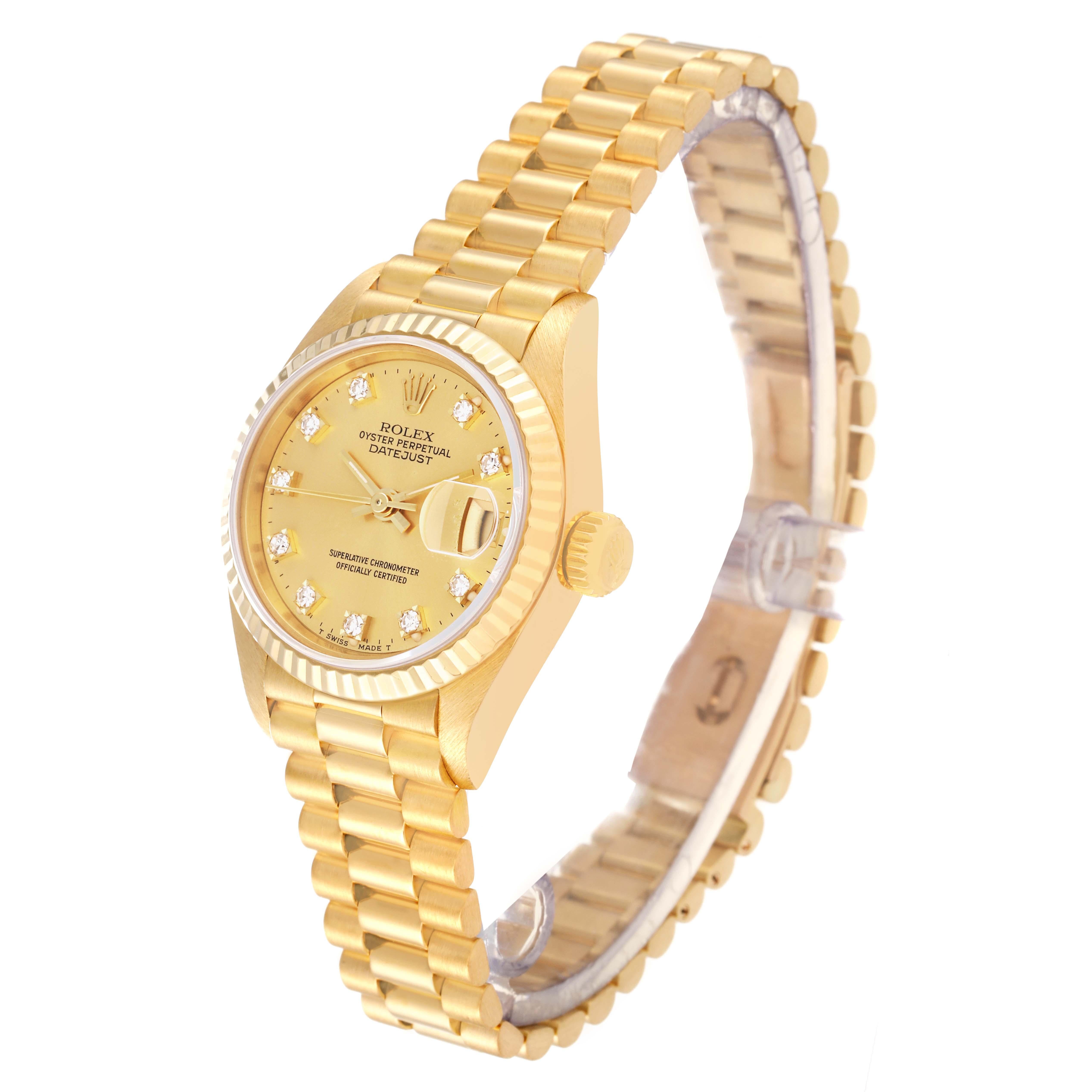 Women's Rolex Datejust President Yellow Gold Diamond Dial Ladies Watch 69178 For Sale