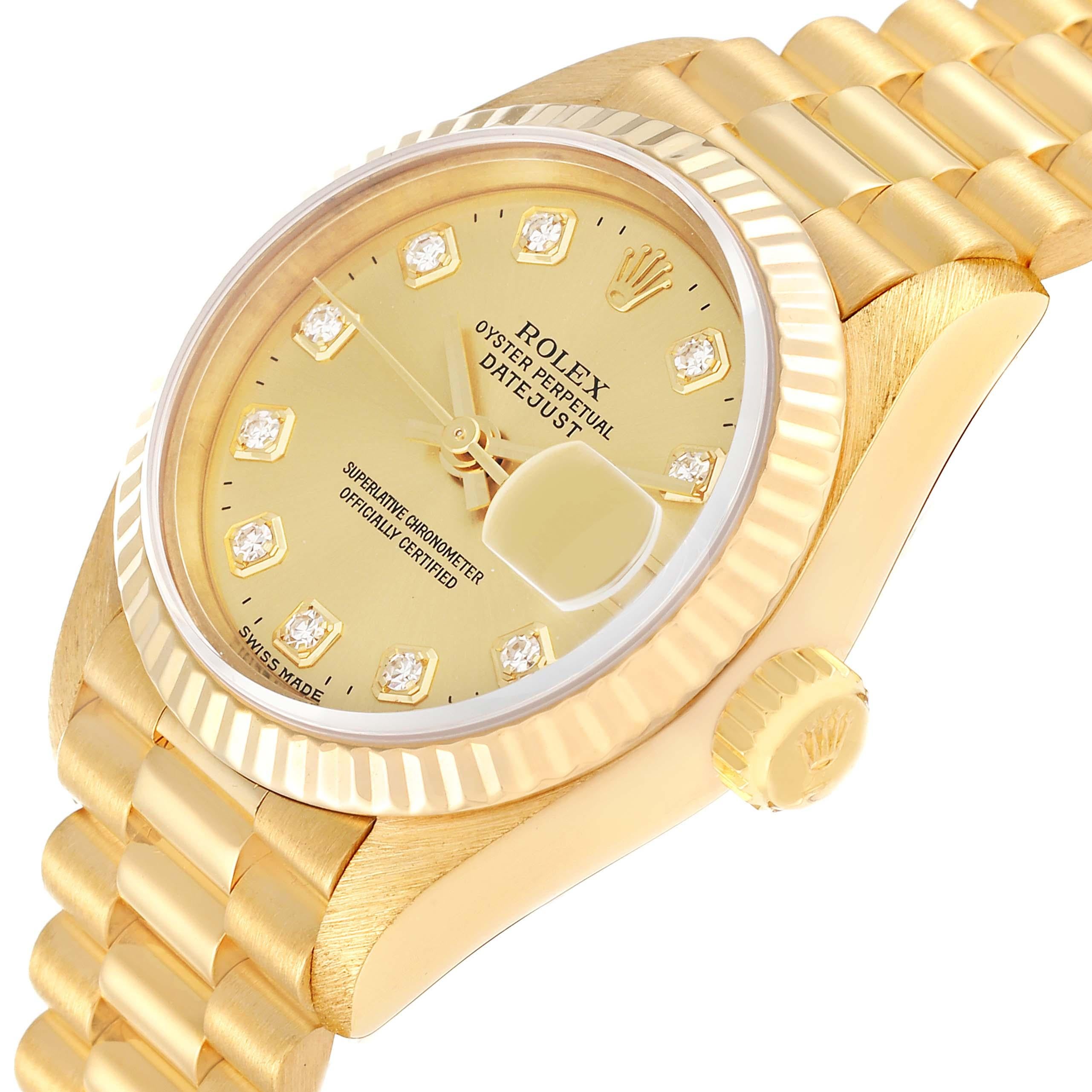 Women's Rolex Datejust President Yellow Gold Diamond Dial Ladies Watch 69178