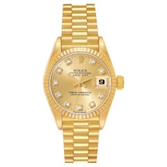 Rolex Datejust President Yellow Gold Diamond Dial Ladies Watch 69178