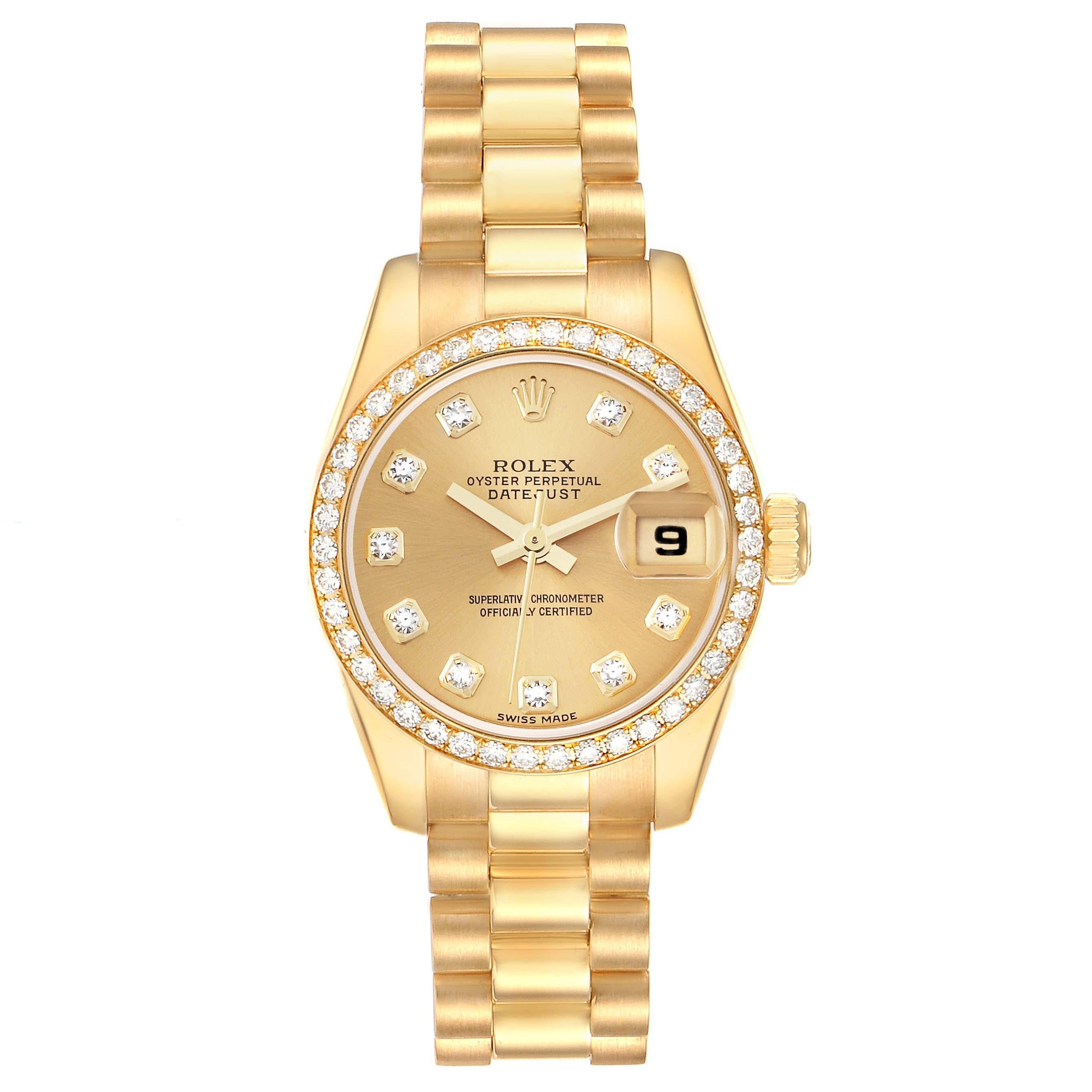 Rolex Montre Datejust President en or jaune et diamants pour femmes 179138 en vente 2