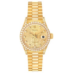Rolex Datejust President Yellow Gold Diamond Ladies Watch 69158 Box Papers